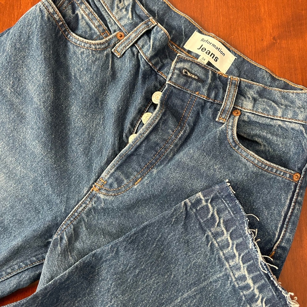 Reformation Cynthia Cuffed High Rise Straight Jeans